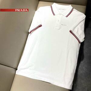 13万■未使用級！近年モデル◎送料込【PRADA ロゴ】ポロシャツ【プラダ】最高級【白色】/レザー Tシャツ ジーンズ ジャケット メンズ