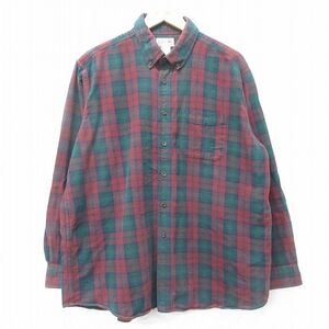 XL/古着 エルエルビーン LLBEAN 長袖 フランネル シャツ メンズ 00s 大きいサイズ コットン ボタンダウン エンジ他 チェック 24jan24