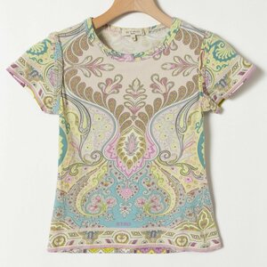 メール便◯ ETRO エトロ イタリア製 半袖Tシャツ チビT クロップド丈Tシャツ ペイズリー柄 ベージュ ペールカラー 42/M コットン 夏 Y2K