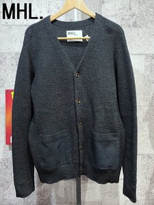 MHL. マーガレットハウエル DRY WOOL RIB CARDIGAN ドライ ウール カーディガン L ブラック メンズ 596-9260506 黒