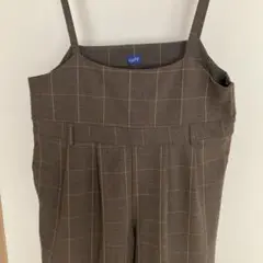 cuff チェック柄 サロペットワイドパンツ　ブラウン