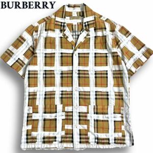 極美品/近年モデル◎ バーバリー BURBERRY 半袖 オープンカラーシャツ 開襟 ノバチェック グラフィティ ペイントデザイン 希少 入手困難◎