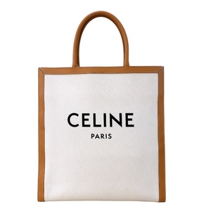 セリーヌ CELINE ラージバーティカルカバ 190402 タン キャンパス/カーフスキン ハンドバッグ レディース 中古