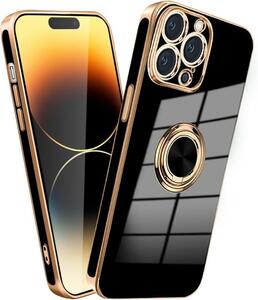 iphone14ProMax ケース リング リング 一体 ブラック ゴールド
