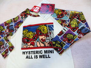 110 140 日本製★新品★HYSTERIC MINI HystericMini ALL IS WELL ラグラン長袖Tシャツ 袖総柄プリントレイヤードスタイルのマストアイテム