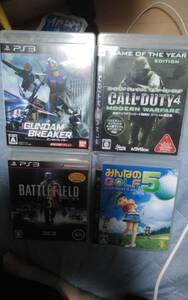 ★PS3 ソフト4本セット(ガンダムブレーカー、コールオブデューティ4、みんなのGOLF5、BATTLEFIELD3 )★