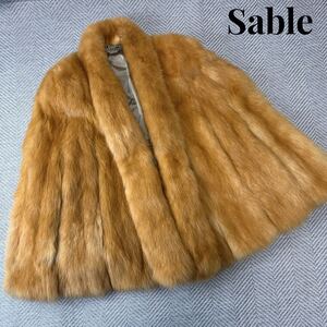 【ほぼ未使用品♪希少カラー】SABLE ゴールデンセーブル◇リアルファー 本毛皮ポンチョコート/ケープ レディース キャメル系