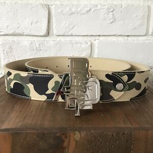 BAPE camo レザー ベルト 1st camo yellow XLサイズ a bathing ape leather belt エイプ ベイプ アベイシングエイプ NIGO 迷彩 w45