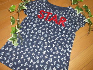 ☆GAP/ギャップ☆Tシャツ/小花柄/半袖Tシャツ/紺色/スパンコール/ロゴ☆XXL150-160☆