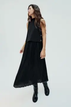 ZARA コンビ ボタン ミディワンピース S