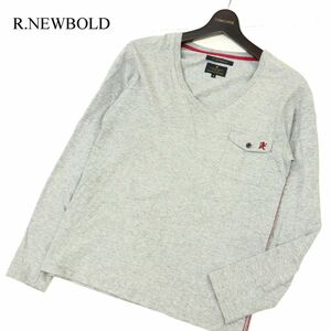 R.NEWBOLD ポールスミス 通年 長袖 Uネック ロゴ刺繍★ ポケット カットソー ロンTシャツ Sz.M　メンズ グレー　C3T11768_C#F