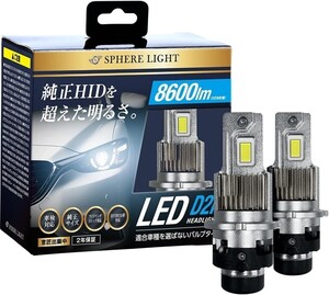 スフィアライト 純正HID用 LEDヘッドライト D2R 6000K 8600lm(2灯合計値) 12V/24V兼用 車検対応 簡単取付 2年保証 SPHERELIGHT SLGAD2R060