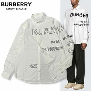 30 国内正規品 BURBERRY LONDON ENGLAND バーバリー 8036768 HORSEF L/S SHIRT ホースフェリー カッターシャツ ドレスシャツ S ホワイト