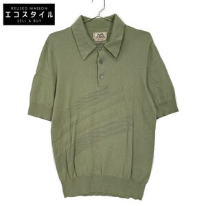 HERMES エルメス 21SS グリーン コットンウール×カシミヤ ショートスリーブニットポロシャツ グリーン S トップス コットン メンズ 中古