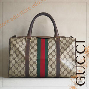 オールドグッチ GUCCI シェリーライン GGスプリーム ハンドバッグ ボストンバッグ ブラウン レッド グリーン / ブランド メンズ レディース