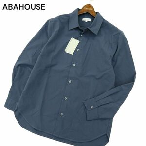 新品 未使用★ ABAHOUSE アバハウス ナチュラル ストレッチ 長袖 リラックス レギュラーカラー シャツ Sz.48　メンズ 紺　A4T03236_3#C