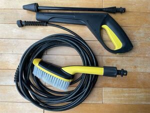 美品 動作確認済 中古 KARCHER ケルヒャー トリガーガン ＆ サイクロンジェットノズル ＆ 純正ホース約10ｍ ＆ 洗車用ブラシ 4点セット　