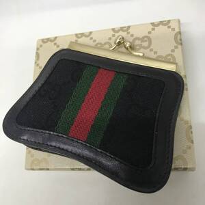 【未使用に近い】オールドGUCCI がま口　がまぐち　財布　小銭入れ　コインケース　シェリーライン　黒