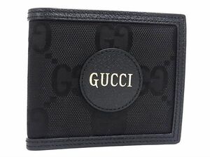 ■新品同様■ GUCCI グッチ 625574 オフザグリット ナイロンキャンバス×レザー 二つ折り 財布 ウォレット ブラック系 BM0252