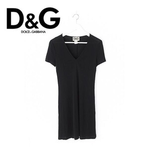 A3605/美品 春夏 D&G DOLCE&GABBANA ドルチェ&ガッバーナ レーヨン ストレッチ 半袖 膝丈 Iライン ドレス ワンピース 28/42 黒/レディース