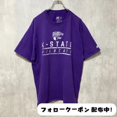 古着 used　RUSSELL ラッセル　NCAA　カンザス大学　アメフト　半袖カレッジプリントTシャツ　紫　パープル