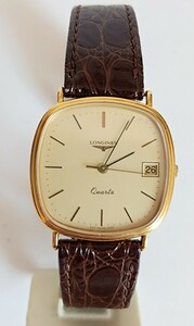 稼働品 ロンジン メンズ腕時計 シャンパン色文字盤 三針 デイト付き 新品電池 LONGINES