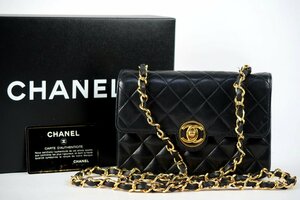 【超美品】CHANEL シャネル ラムスキン マトラッセ17 チェーンショルダーバッグ ブラック【QH34】