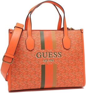 ☆匿名発送☆新品タグ付き オレンジ ゲス トートバッグ シルバーナ ショルダーバッグ GUESS SILVANA Tote リクルート 就活 デート 旅行