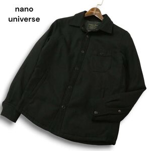 nano universe × NISHIKAWA ナノユニバース 西川ダウン 秋冬 フランス産 ダウン入り★ 長袖 ウール シャツ Sz.S メンズ 黒　C4T11133_C#N