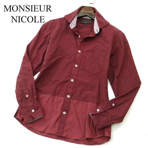 MONSIEUR NICOLE ムッシュ ニコル 通年 切替デザイン★ 長袖 スリム シャツ Sz.44　メンズ　A3T03355_4#C