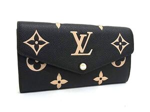 1円 LOUIS VUITTON ルイヴィトン M80496 モノグラムアンプラント ポルトフォイユ サラ 二つ折り 長財布 ウォレット ブラック系 FJ1563