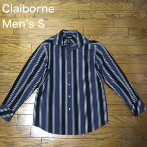 【送料無料】Claiborne 長袖シャツ 紫黒ストライプ柄　メンズSサイズ