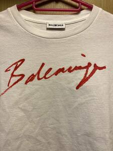 正規 未使用 19SS BALENCIAGA バレンシアガ シグネチャー ペイント ロゴ クルーネック レディース Tシャツ 白 XS 583217 TFV63