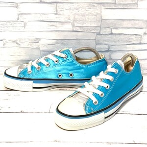 R7646bL レア!!日本製 CONVERSE コンバース ALL STAR オールスター ローカットスニーカー ブルー×シルバー サテン サイズUS4 (23cm位) 