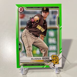 2021 Topps Bowman Mackenzie Gore /399 シリアル ネオングリーン マッケンジー ゴア #BP-105 トップス MLB パドレス PADRES