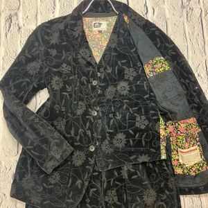 美品 エンジニアードガーメンツ 【圧巻の花柄・刺繍】Engineered Garments 3ピース ベロア おしゃれスーツセットアップ メンズ 黒 ブラック