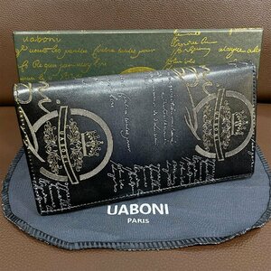 特注限定品 定価17万◆UABONI*ユアボニ*二つ折り 長財布*EU製◆カリグラフィー ゴールデンパティーヌ 手染 ハンドメイド 本革 カーフスキン