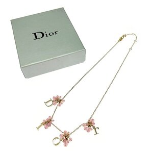 【1円スタート】【箱付き】Christian Dior クリスチャンディオール GP ビーズ Diorロゴ ゴールド×ピンク ネックレス 369586