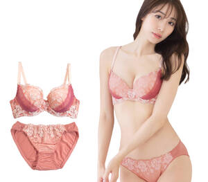 *▼送料無料 新品 C65 オレンジ レディース ブラジャー ブラ ショーツ 上下 セット 女性 下着 可愛い 大人 刺繍 花柄 勝負 134