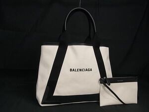 ■極美品■ BALENCIAGA バレンシアガ 581292 ネイビーカバスM キャンバス トートバッグ ハンドバッグ レディース ベージュ系 FA3561