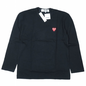 未使用品 プレイコムデギャルソン PLAY COMME des GARCONS レッドハート ロングスリーブ Tシャツ トップス 長袖 ロゴ刺? 黒 ブラック