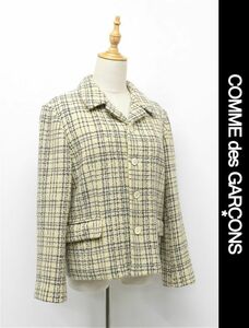 HGD-Q234/美品 アーカイブ ヴィンテージ 90s COMME DES GARCONS AD1997 ツイード ジャケット ブレザー チェック 総裏 M アイボリー