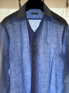 ARCODIO フレンチリネンセミワイドシャツ(40）サックスブルー