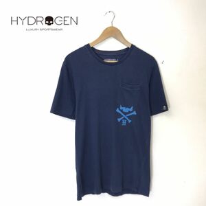 G1797-T◆HYDROGEN ハイドロゲン 半袖Tシャツ ロゴプリント クルーネック 胸ポケット◆sizeM ネイビー メンズ トップス コットン100