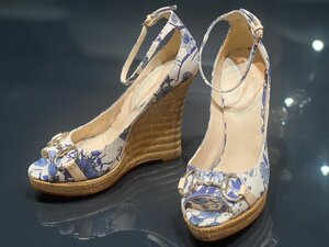 ★ 本物 美品 GUCCI グッチ 花柄 ハイヒール ウェッジソール パンプス サイズ37C ホースビット キャンバス　ボタニカル