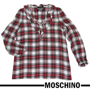 新品モスキーノMOSCHINOタータンチェックフリルブラウス赤#40#42★