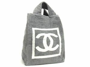 1円 ■美品■ CHANEL シャネル ココマーク コットン100％ トートバッグ ハンドバッグ レディース グレー系×アイボリー系 FE4845