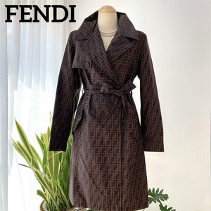 美品★FENDI フェンディ★美シルエット★ズッカ総柄*ナイロンダブルトレンチコート★ベルテッドコート～サイズ38 M相当～