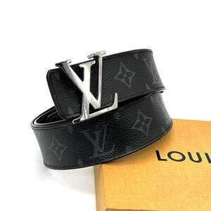 最高級◆極美品◆LOUIS VUITTON ルイヴィトン サンチュール（85/34）エクリプス モノグラム ベルト LVロゴ シルバー金具 メンズ