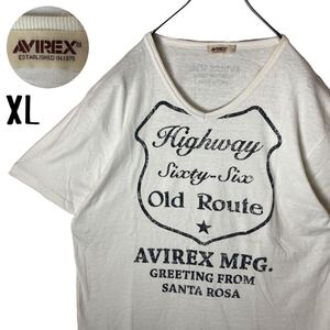 グッドデザイン古着 AVIREXアヴィレックス ビッグプリント Vネック半袖Tシャツ XLサイズ